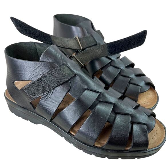 ECCO Leather Fisherman Sandals Black Comfort Walking Shoes Women’s 39 (8-8.5) - Picture 7 of 11